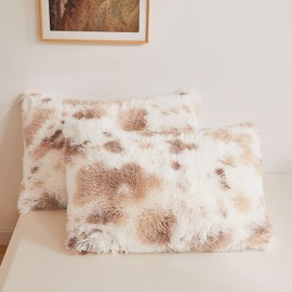 XeGe Cheetah Print Faux Fur Fluffy Pillowcases, Plush Shaggy Soft Long Pillow Covers, Fuzzy Decorative Leopard Print Pillow Cases, Furry Pillow Shams for Bed Couch Zipper, Set of 2(King, Brown)