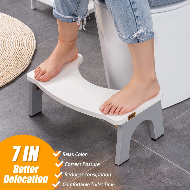Toilet stool Wood, Foldable Poop stool for Adult, 7" Wooden