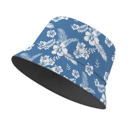 Blue Tropical Floral Bucket Hat Beach Sun Hat Aesthetic Fishing Hat for Men Women Teens, Reversible Double-Side-Wear