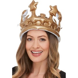 Smiffys Inflatable Crown, Gold 23cm/9in, Funny Fancy Dress, Comedy Dress Up Accessories