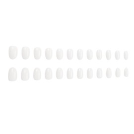 White Press on Nails | Short Oval Fake Nails,Reusable Acrylic Nails,Solid Color False Nails,Full Cover Glossy Stick on Nails,for Women Girls Daily Nail Art 24Pcs