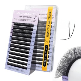 NAGARAKU YYY Eyelash Extension, 3 Tips, Triple YY Lashes Extensions, 6D Cross, YY Volume Eyelashes, Prefabricated Y Eyelashes, Volume Eyelashes, Cross Eyelashes, 12 Rows, Black (0.07 LU Curl 8-12 mm)