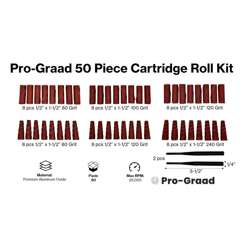 50 Piece Abrasive Sanding Cartridge Spiral Roll Sander Kit, Mini