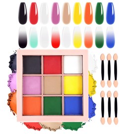 Nail Pigment Powder Palette Set, 9 Colors Ombre Nail Powder Palette French Aura Nails Ombre Nail Brush Nail Long-lasting Manicure Art DIY Accessories (04)