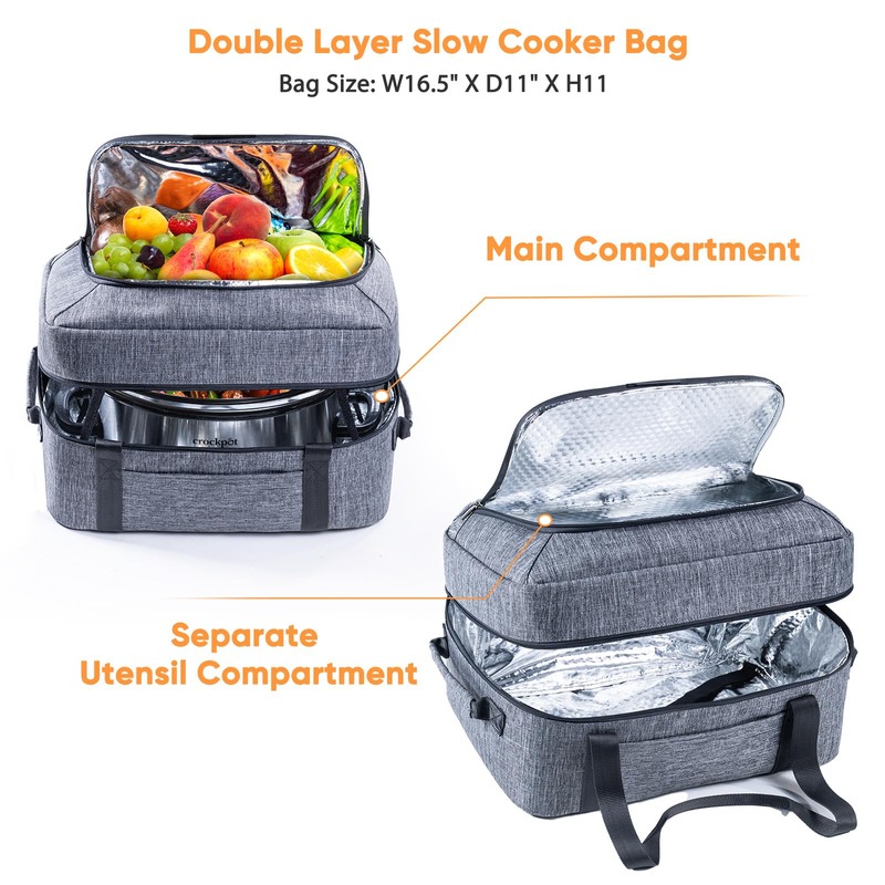 BAGSPRITE Double-Layer Slow Cooker Carrying Bag for 6-8 Quart CrockPot