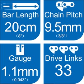 Opuladuo 2 x Saw Chains 20 cm 3/8 Inch 1.1 mm 33 TG, Chainsaw Chain Compatible with Bosch Universal Chain 18, Chainsaw Chains Compatible with Bosch UniversalChainPole 18