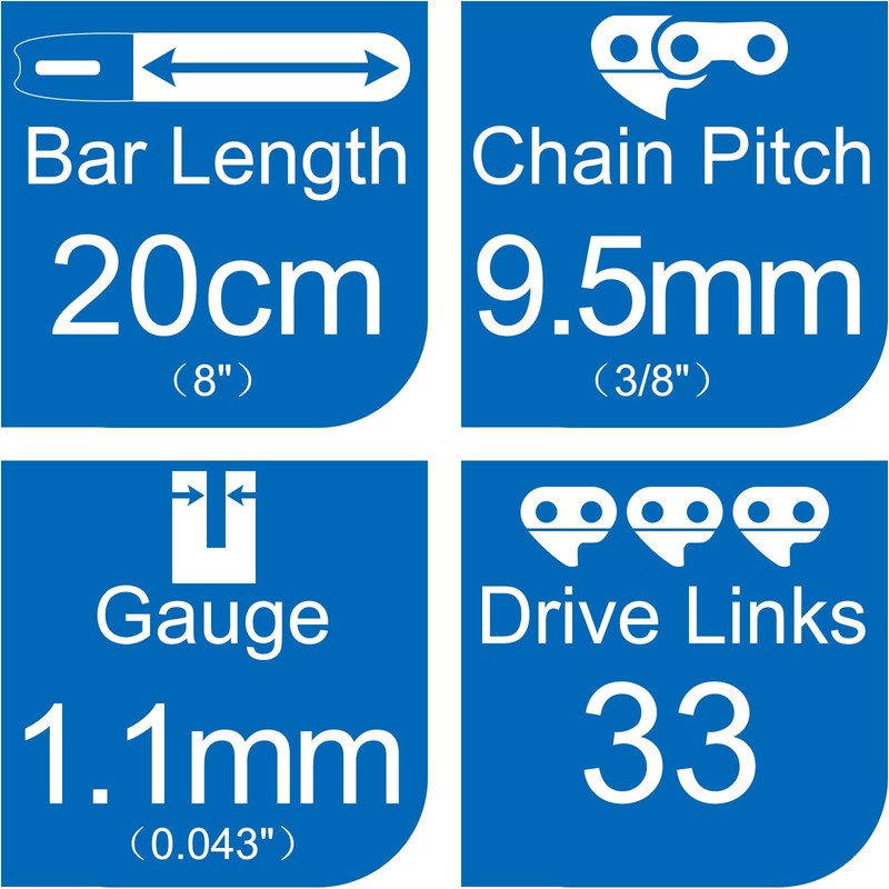 Opuladuo 2 x Saw Chains 20 cm 3/8 Inch 1.1