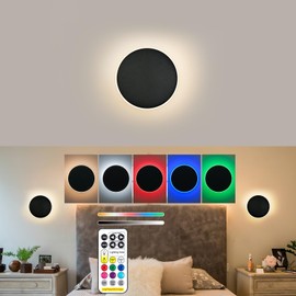 Wall Lights Battery Operated Wall Sconces,Black Rechargeable Solar Eclipse Style Wall Light With Wireless Remote Dimmable,9 Colors Modes Cordless Battery Wall Sconce Indoor For Bedroom Living Room(9.5