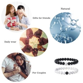 MengPa Mens Beaded Bracelets Couples Matching Bracelet Set Matte Beads for Women Stone Jewelry (Howlite-White) US3691E