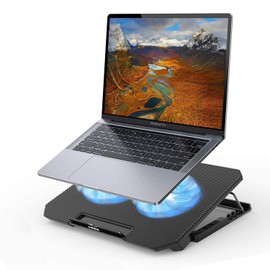 Laptop Cooling Pad Cooling Pad with 2 Cooling Fans, 4 Levels of Height Adjustable, Laptop Cooler with LED Light, High Airflow with Speed Scroll Switch, Low Noise, 2 USB Ports, Metal Mesh Design, Fits