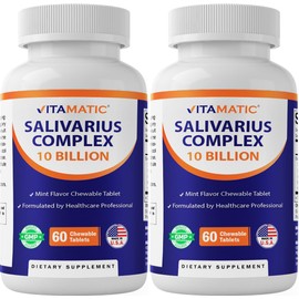 Vitamatic Salivarius Complex 10 Billion Chewable Mint Flavored Tablet - 60 Count - Oral Health Chewable Probiotics + Prebiotics - Supports Healthy Teeth, Gums, & Better Breath-2 Pack