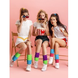 Janmercy 4 Pairs Slouch Socks for Women Bulk Stacked Socks Boot Socks 80s 90s Neon Slouch Socks Knit Scrunchie Socks(Medium,Mix Color)