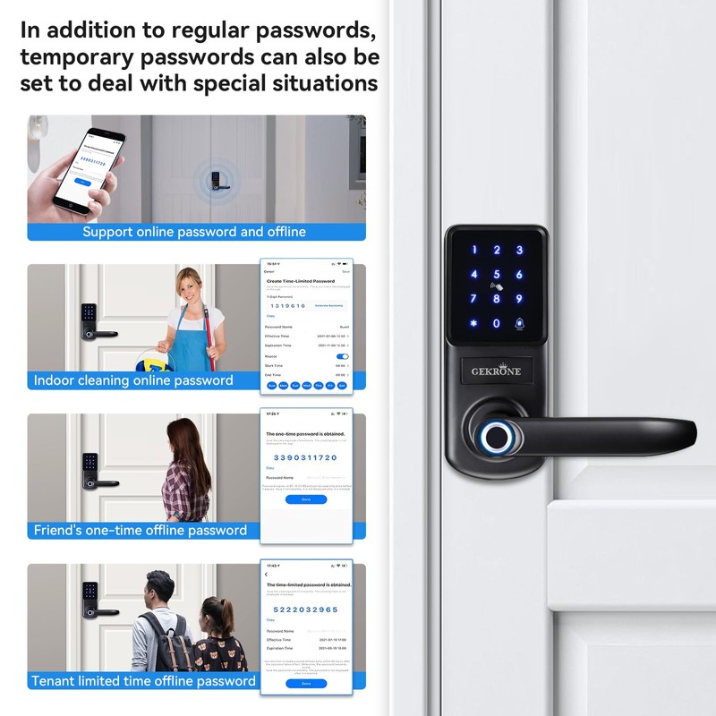GEKRONE Smart Fingerprint Lock with Lever Handle, Keypad Touchscreen Keyless