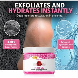 SPA REDI – Exfoliating Scrub Pumice Gel, Sensual Rose, 16 oz - Manicure, Pedicure and Body Exfoliator Infused with Hyaluronic Acid, Amino Acids, Panthenol and Comfrey Extract