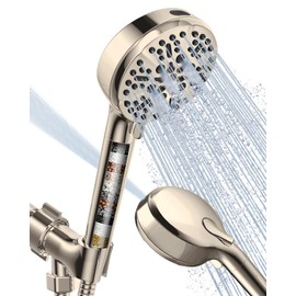 Filtered Shower Head with Handheld Brushed Nickel, BOWGER 6 Modes High Pressure Shower Heads with Power Wash Mode and Hard Water Filter, Detachable Hand Held Showerhead Set with Extra Long Hose