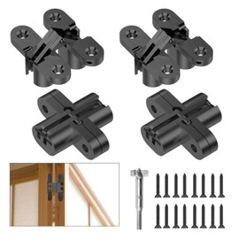 Mdkave Invisible Hinges for Cabinet Doors - Completely Hidden 180°Hinges,Concealed and Smooth Quiet Close(Black,0.51"-1.77",4Pack)