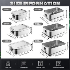 Umigy 6 Pcs Stainless Steel Food Containers Metal Bento Lunch Box Stainless Steel Food Storage Containers, Lockable Clips to Leak Proof, Reusable Dishwasher Snack Boxes for Work (6 Sizes)