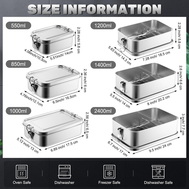 Umigy 6 Pcs Stainless Steel Food Containers Metal Bento Lunch