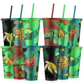 Skylety 12 Pcs Jungle Animals Cup Reptiles Tumbler with Lid and Straw 24oz Wild Animals Party Favors Reusable Tumbler Animals Lover Gifts Reptiles Party Decorations