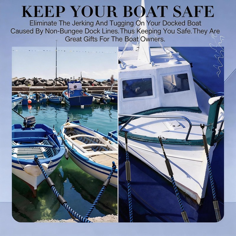 2 PK Blue Bungee Dock Lines for Boats 2FT with