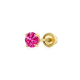 Minimalist Tiny Cubic Zirconia Red Fuchsia Pink Simulated Ruby CZ Round Helix Cartilage Ear Lobe Piercing Daith Round Solitaire 1 Piece Stud Earring Real 14K Yellow Gold Screw back 3MM