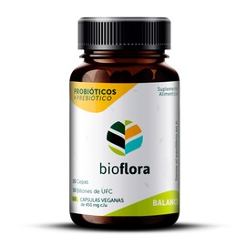 Bioflora Balance Probióticos y Prebióticos con Vitamina C – 30 Billones UFC, 10 Cepas, Cápsulas Ácido-Resistentes – Flora Intestinal, Sistema Inmune y