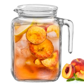 Hermetic Seal Glass Pitcher with Airtight Lid & Spout - 68oz Water Carafe for Homemade Juice, Iced Tea, Milk, Cold Brew Coffee, Lemonade - Fridge Door Jug Bottle with Handle, Clear Beverage Serveware