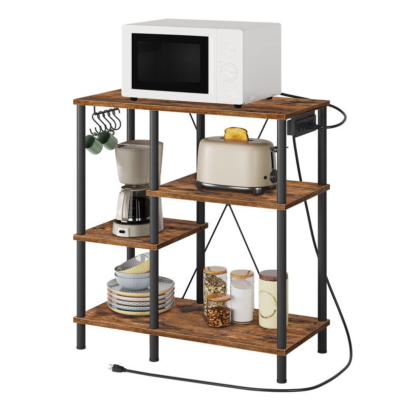HOOBRO Bakers Rack with Power Outlet, Microwave Stand with 5