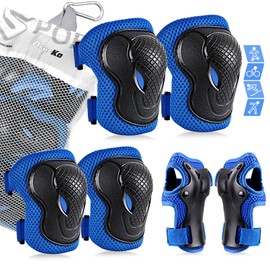 Kids/Youth Protective Gear Set, Kids Knee Pads and Elbow Pads Wrist Guard Protector 6 in 1 Protective Gear Set for Scooter, Skateboard, Bicycle, Inline Skating