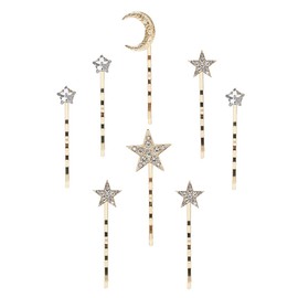 SICOPEE Gold Rhinestone Star and Moon Hair Pins for Girls and Women, 8 Pieces 2.3-inch Crystal Hair Clips Hair Accessories