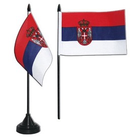Serbia with coat of arms Table Flag 4 x 6 inch