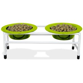 Platinum Pets Double Diner Feeder with Stainless Steel Cat Bowls, 6 oz, Lime