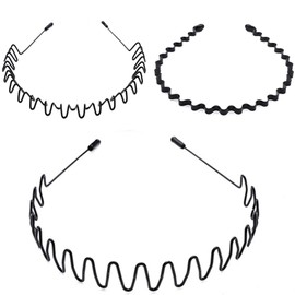 3Pcs Unisex Wavy Headband Metal Hair Band for Men Women's Hair Hoop Clips, MH MOIHSING Elastic Non Slip Wide Headbands Ordinary Headwear Bandeau Hair Accessories for Women and Men