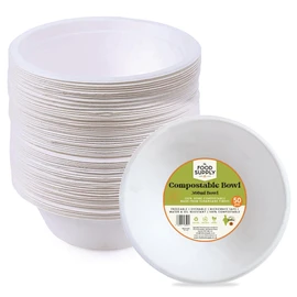 The Food Supply Strong Paper Bowl, Disposable Plates, Compostable & Biodegradeable Plates - Super Rigid - Extra Strength - Premium Eco-Friendly Sugarcane (Bowl, 360 ml - 50pcs)