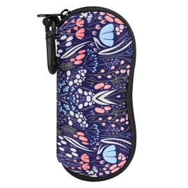 MoKo Eyeglass Soft Case, Zippered Neoprene Sunglasses Pouch with Clip - Night Blue