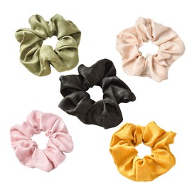 Minkissy 5pcs Solid Color Stretch Hair Ties Seamless Fabric Ponytail Holders for Women and Girls Chic Hair Accessories Yellow Green Pink Khaki and Black for Everyday Style