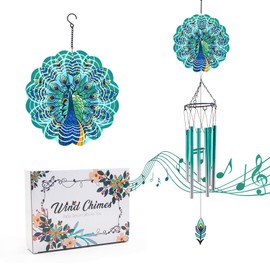 Wind Chime with Peacock Wind Spinner, Gifts for Men, Women, Retirement, Teachers, Parents - Outdoor Hanging Decor Clearance for Garden, Patio, Backyard or Porch