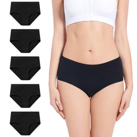 Molasus Women's Soft Cotton Briefs Panties Mid-High Waisted Underwear Ladies Full Coverage Plus Size Underpants 5Pack Size 9 Black
