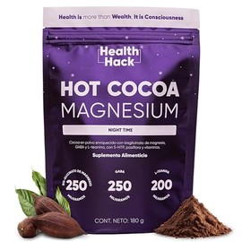 Health Hack Hot Cocoa con Magnesio para Noche, Bebida de Cacao en Polvo Sin Azúcar, 250 mg Bisglicinato de Magnesio, 250 mg GABA, 200 mg L-Teanina, 5-