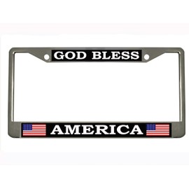 God Bless America Design Heavy Duty Metal Car License Plate Frame Auto Tag Holder/Car Accessories for Women/Men