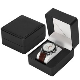 BAOPEND PU Leather Watch Gift Box, Premium Single Watch Holder Case for Women Men, Watch Storage Organizer Display Boxes with Cushion (Black)