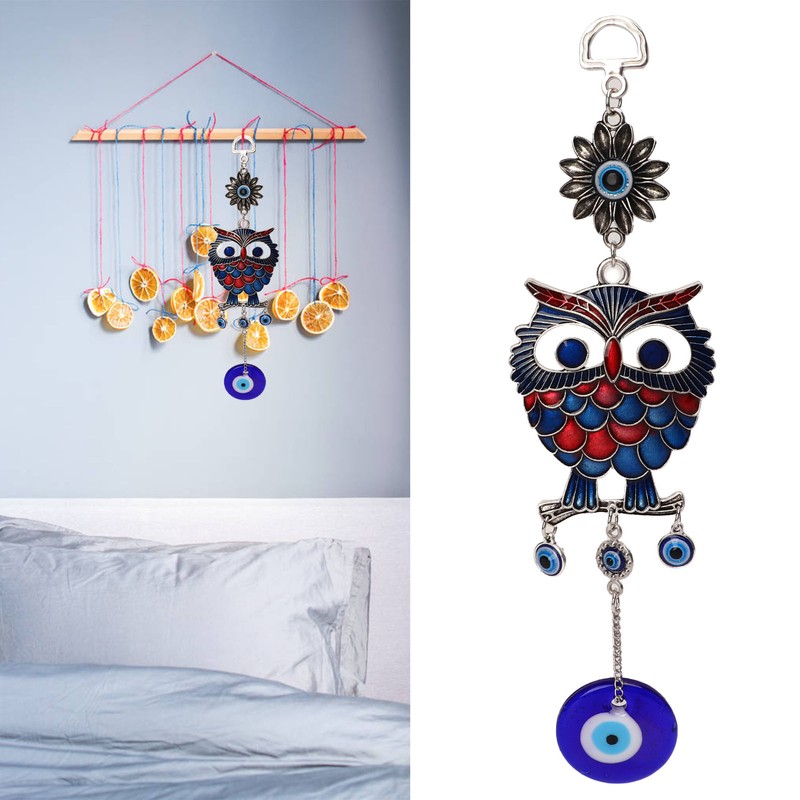 9.3in Blue Evil Eye Owl Pendant Decoration Protection Blessing Lightweight