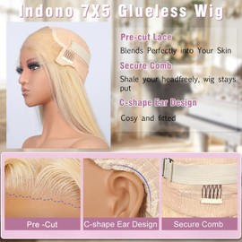 Indono Blonde Wear and Go Glueless Wigs Human Hair Pre Plucked Pre Cut 613 Lace Front Wig Human Hair Straight Glueless 7x5 HD Lace Closure Wigs Bleached Knots 30 inch With Baby Hair 220% Density