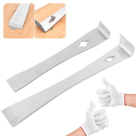 2pcs Pry Bar Scraper Set, 6.7" and 10" Trim Puller with Gloves, Stainless Steel Small Flat Pry Bar Crowbar, Nail Puller Carpentry Tools, Beekeeping Equipment(COLOR:silver)