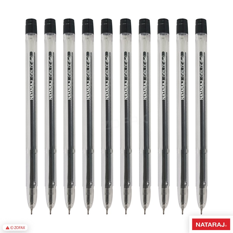 NATARAJ - 10 Gelix Gel BLACK Pens 0.7mm Fine Tip