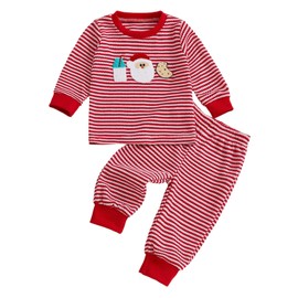 Madjtlqy Toddler Baby Boy Christmas Outfits Long Sleeve Pullover Sweatshirts Jogger Pants Xmas Infant Fall Winter Clothes (Red milk cookies, 12-18 Months)