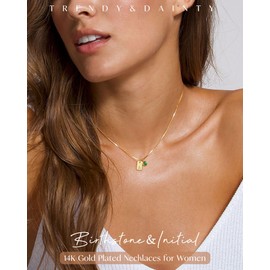 FUNEIA Initial Necklaces for Women Dainty Gold Birthstone Necklace for Women Trendy 14K Gold Plated Letter Necklace Non Tarnish Tiny Emerald Pendant a e s t k m j Necklace Gold Jewelry Birthday Gifts