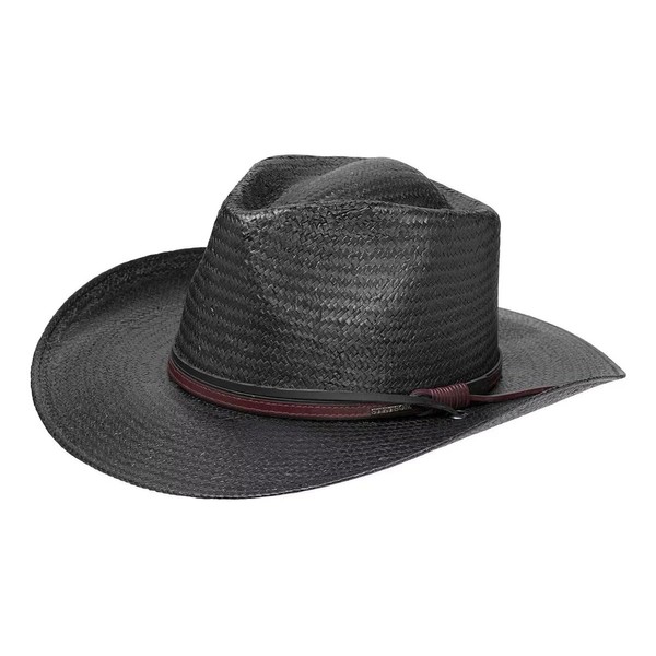 Stetson Black Belgrade Straw Western Hat with Chinstrap OSBLGD-3430, Black,