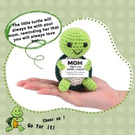 TOYMIS Positive Turtle Crochet, I love MOM Turtle-y Much Emotional Doll Support Crocheted Knitted Animal with Keychain Hook for Uplifting Gift Home Office Decor Mother Festive Inspirational Toy