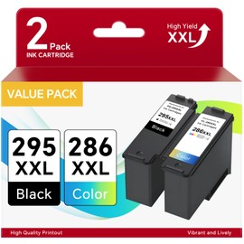 TS6520 Printer Ink for PG-295XXL CL-286XXL Combo Pack Ink Cartridges Compatible for Canon 295 and 286 PG-295XL CL-286XL PG-295 XXL Black CL-286 XXL Color Work with Canon TR7120, TS4320 (2-Pack)
